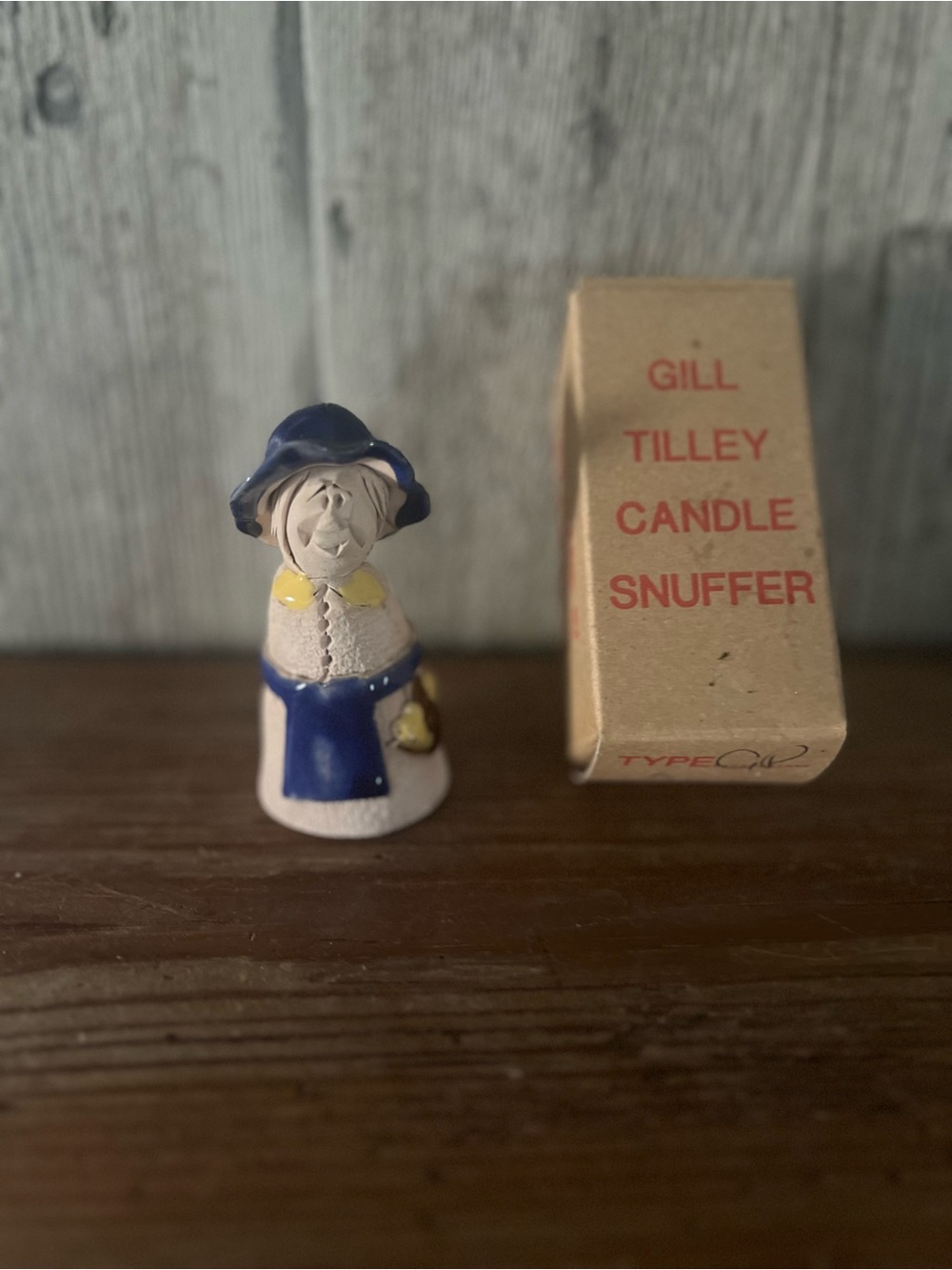 Gill Tilley Ceramic Candle Snuffer Figurine, Gardener- Blue & Yellow
